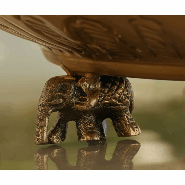 Pure Brass Embossed Design Urli with Elephant Statue, Antique Brassware, Home Décorative Item - 25cm - Image 4