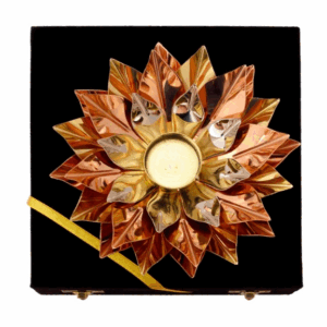 Pure Copper Lotus Design Tea Light Candle Diya / Deepak With Black Velvet Gift Box, Colour-Gold, Silver & Brown, Width-20.32 cm