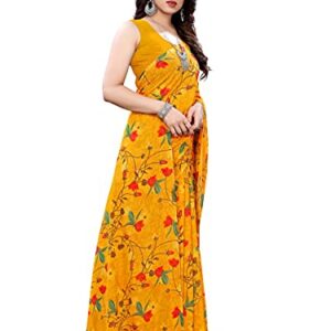 Women's Georgette Floral Printed Saree With Unstitched Blouse Piece