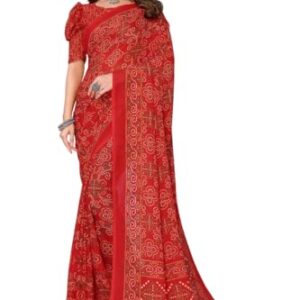 Women's Trendy Printed Georgette Red Color Saree with Blouse Material