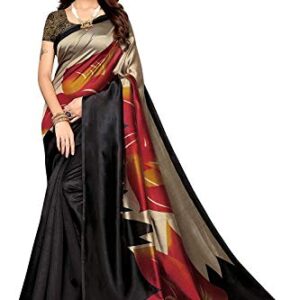 Women New Elegant Art Silk Floral Printed Black Saree With Blouse_xyz_410