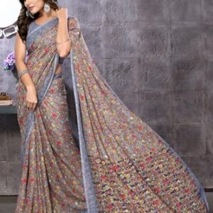 Plain Women's Trendy Georgette Color Saree with Blouse Material(HARIKA Grey)