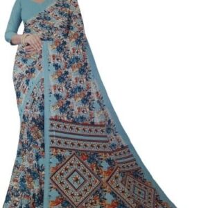 Print Saree, Teal and Red, 6 Metres