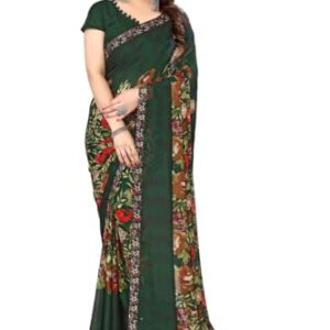 Women's Printed Trendy Georgette Green Color Saree With Blouse Material