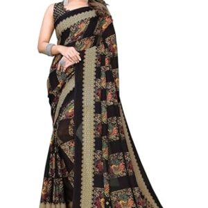 Women's Trendy Printed Georgette Purple Color Saree with Blouse Material