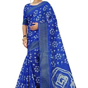 Blue Colour Bandhani Cotton Printed Saree With unstitched Blouse
