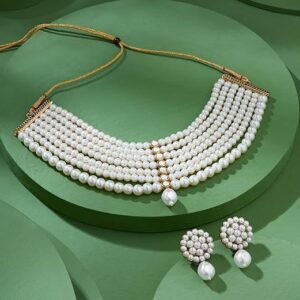 Pink Turquoise Multistrand Kundan Choker Necklace Earring & Ring Set For Women Ethnic r