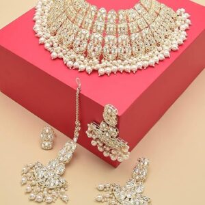 Pink Turquoise Multistrand Kundan Choker Necklace Earring & Ring Set For Women Ethnic full set