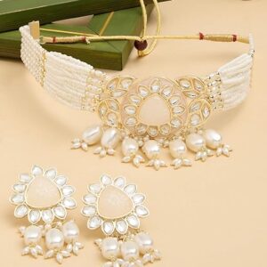 Pink Turquoise Multistrand Kundan Choker Necklace Earring & Ring Set For Women Ethnic  ab