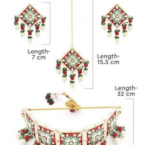Pink Turquoise Multistrand Kundan Choker Necklace Earring & Ring Set For Women Ethnic f