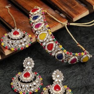 Incredible Drop Shaped White Kundan & Beads Studded Choker Necklace Set For Women