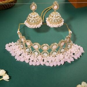 Pink Turquoise Multistrand Kundan Choker Necklace Earrin Set For Women Ethnic ra