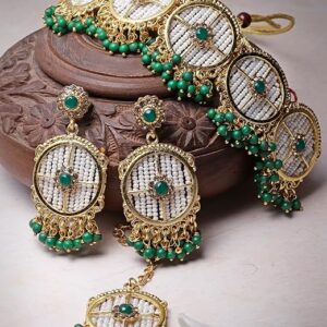 Circular Gold Toned Plated Necklace Set With Earring And Maangtika | Jewellery Set For Women