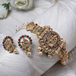 emple Gold Plated Red & Green Stone Temple Choker Necklace Set With Earring | Jewellery Set For Women