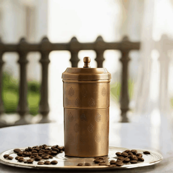 Pure Brass Coffee Filter Antique Dark Finished Embossed Design Medium Size - Image 2