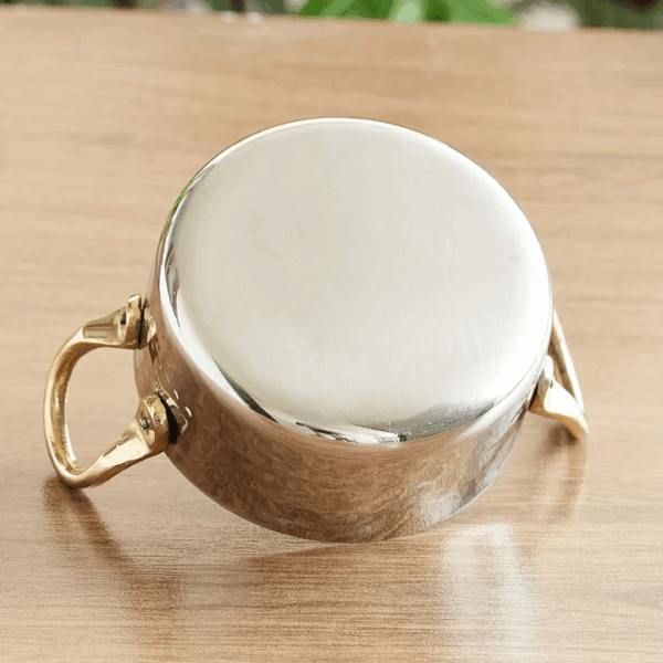 Stainless Steel Serving Bowl with Brass Handles, Hammered Design, Ideal Small Serving Bowl for Curry, Dal and Sides – Elegant Tableware for Home & Restaurant Use - 400ML - Image 3