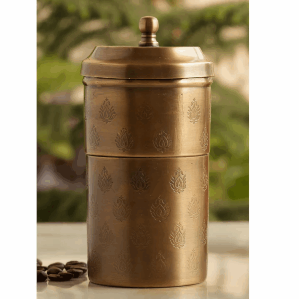 Pure Brass Coffee Filter Antique Dark Finished Embossed Design Medium Size - Image 4