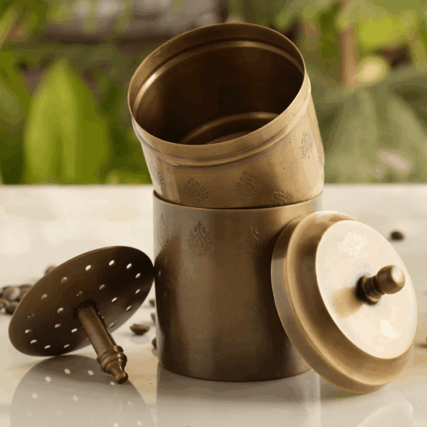 Pure Brass Coffee Filter Antique Dark Finished Embossed Design Medium Size - Image 5