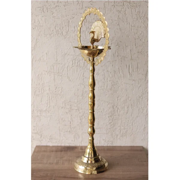 Brass Peacock Top Oil Lamp Stand, Standing Deepak, Diya with 5 wicks, Spiritual Item - 111cm - 1 - Image 7