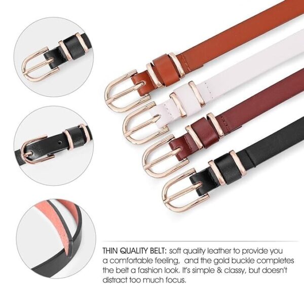Skinny Women Leather Belt for Dresses Thin Waist Belt for Jeans Pants with Buckl - Image 2