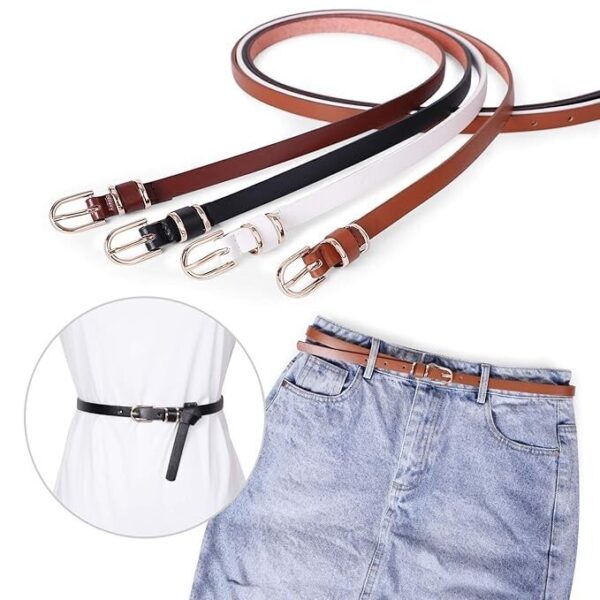 Skinny Women Leather Belt for Dresses Thin Waist Belt for Jeans Pants with Buckl - Image 3