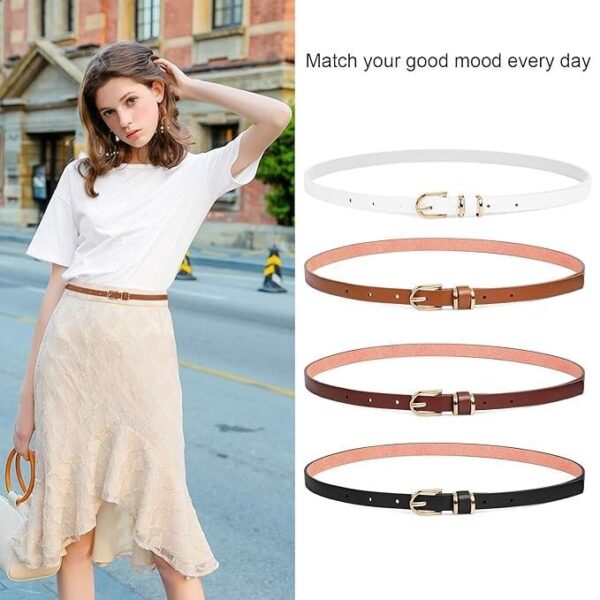 Skinny Women Leather Belt for Dresses Thin Waist Belt for Jeans Pants with Buckl - Image 8
