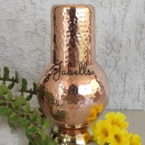 Pure Copper Surai Design Bedroom water Bottle Brass Bottom With built-in Glass,
