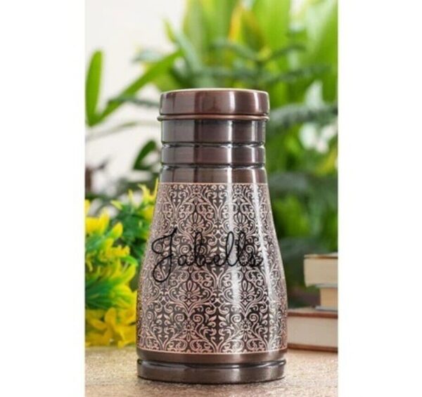 Pure Copper Surai Design Bedroom water Bottle Brass Bottom With built-in Glass, - Image 2