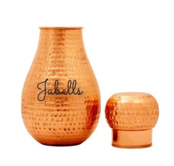 Pure Copper Surai Design Bedroom water Bottle Brass Bottom With built-in Glass, - Image 3