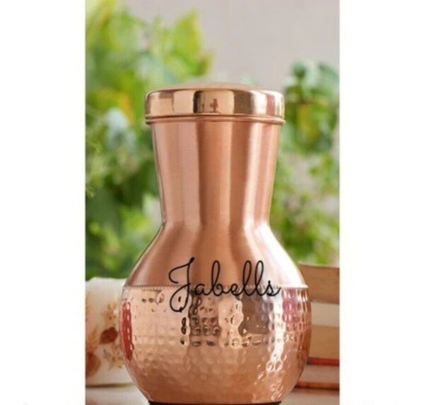 Pure Copper Surai Design Bedroom water Bottle Brass Bottom With built-in Glass, - Image 4