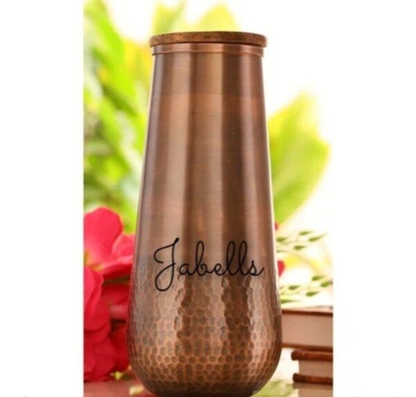 Pure Copper Surai Design Bedroom water Bottle Brass Bottom With built-in Glass, - Image 5