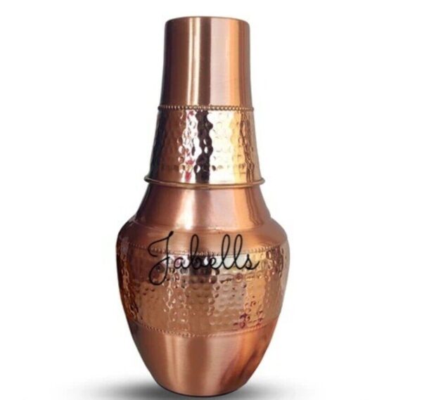 Pure Copper Surai Design Bedroom water Bottle Brass Bottom With built-in Glass, - Image 7