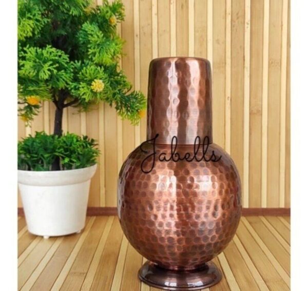 Pure Copper Surai Design Bedroom water Bottle Brass Bottom With built-in Glass, - Image 9