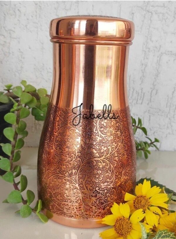 Pure Copper Surai Design Bedroom water Bottle Brass Bottom With built-in Glass, - Image 10