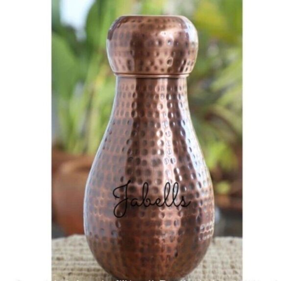 Pure Copper Surai Design Bedroom water Bottle Brass Bottom With built-in Glass, - Image 11