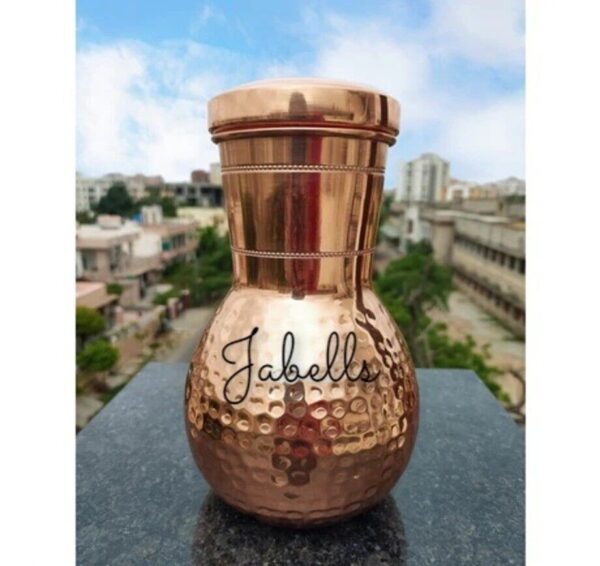 Pure Copper Surai Design Bedroom water Bottle Brass Bottom With built-in Glass, - Image 15