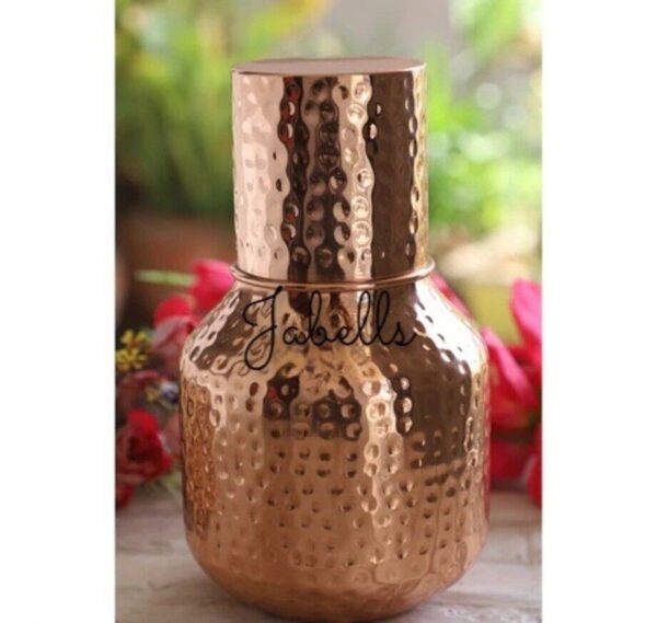 Pure Copper Surai Design Bedroom water Bottle Brass Bottom With built-in Glass, - Image 16