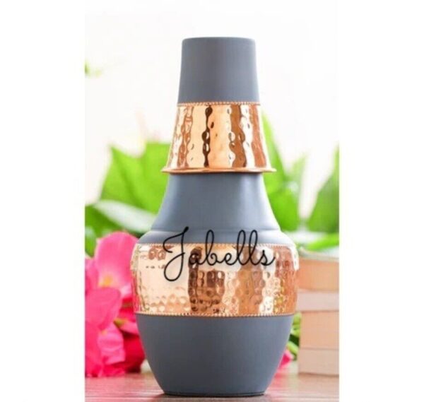 Pure Copper Surai Design Bedroom water Bottle Brass Bottom With built-in Glass, - Image 17