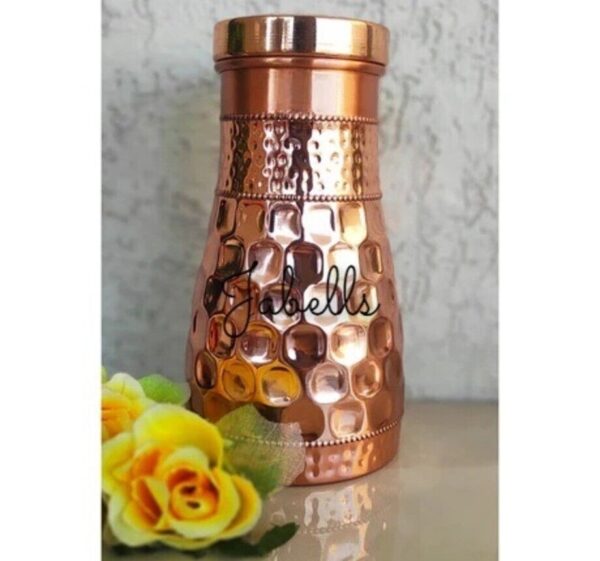 Pure Copper Surai Design Bedroom water Bottle Brass Bottom With built-in Glass, - Image 20
