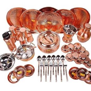 Pure Copper Dinner Set - 63 Pieces - Designer - (Hammer Copper Thali Set)