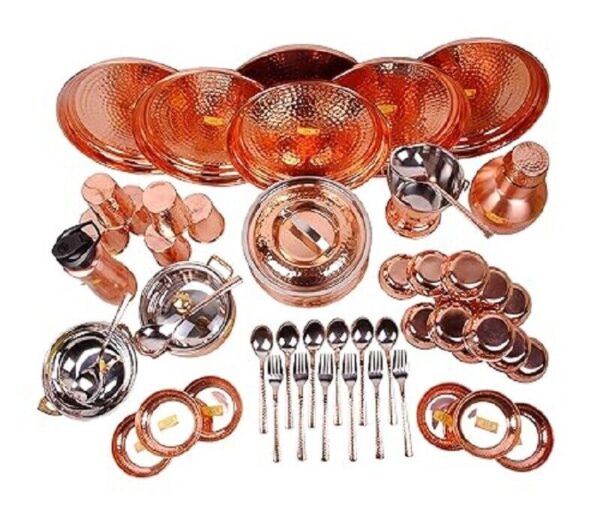 Pure Copper Dinner Set - 63 Pieces - Designer - (Hammer Copper Thali Set) - Image 2
