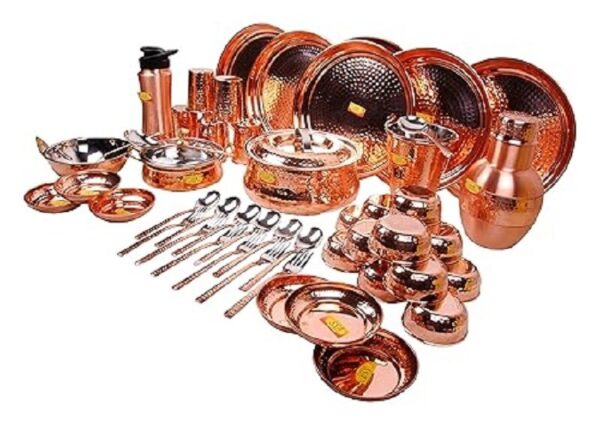 Pure Copper Dinner Set - 63 Pieces - Designer - (Hammer Copper Thali Set) - Image 4