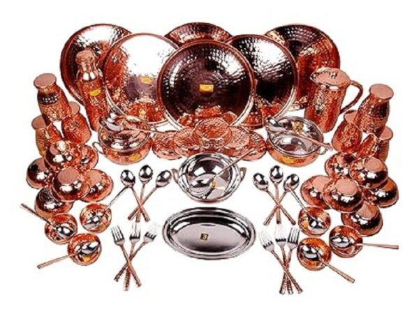 Pure Copper Dinner Set - 63 Pieces - Designer - (Hammer Copper Thali Set) - Image 5