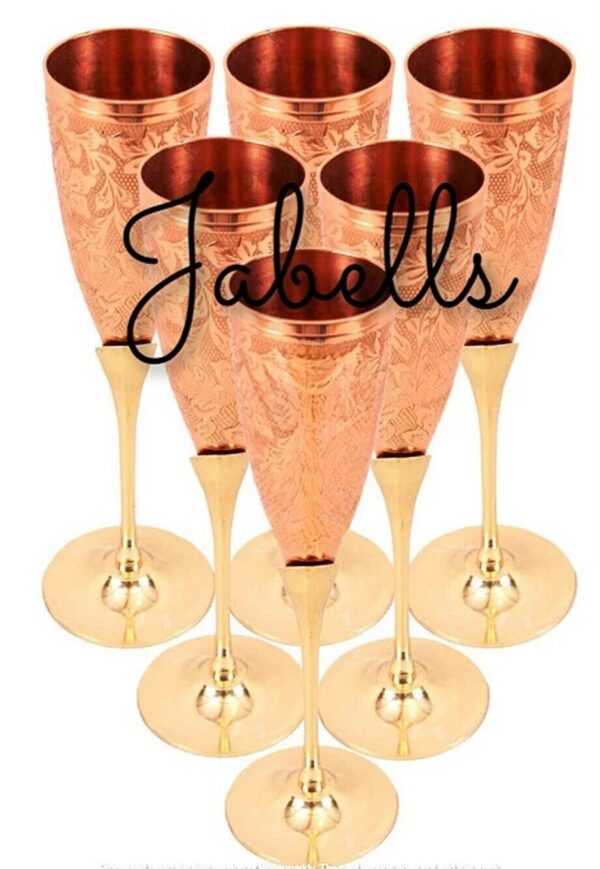 Set of 6 Copper Brass Leaf Designed Champange Glasses- 150ML each - Serving Cham