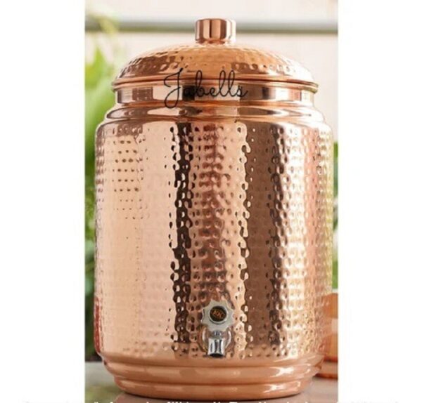 Pure Copper Hammered Design Matka/Pot with Lid & Brass Knob On Top, Drinkware & - Image 3