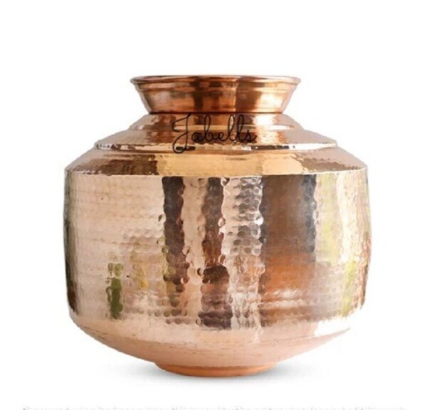 Pure Copper Hammered Design Matka/Pot with Lid & Brass Knob On Top, Drinkware & - Image 5