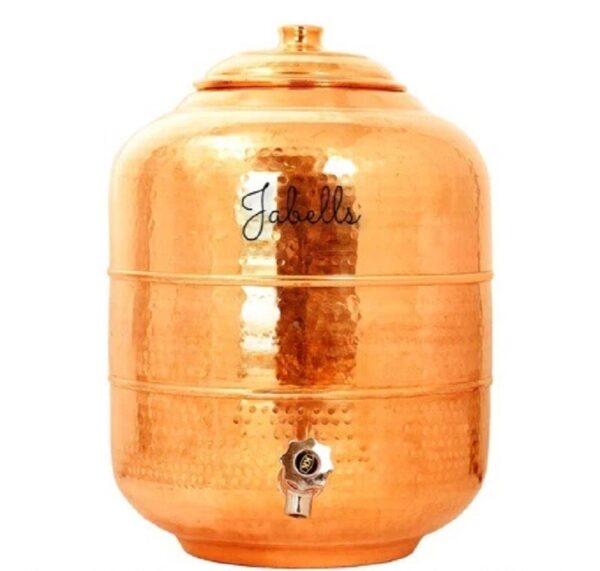 Pure Copper Hammered Design Matka/Pot with Lid & Brass Knob On Top, Drinkware & - Image 6
