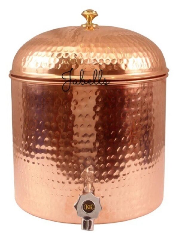 Pure Copper Hammered Design Matka/Pot with Lid & Brass Knob On Top, Drinkware & - Image 7
