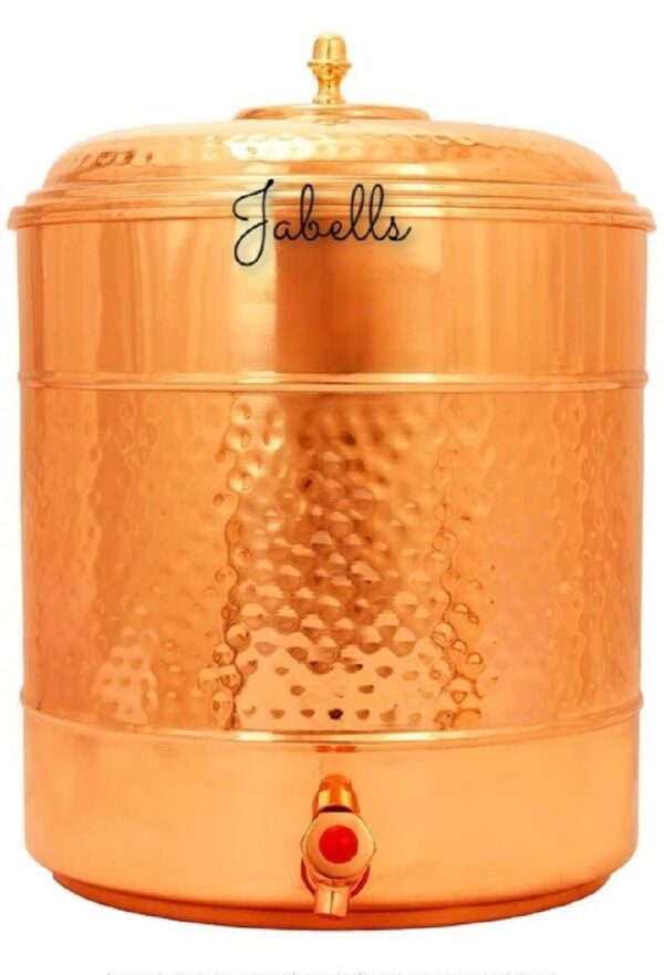 Pure Copper Hammered Design Matka/Pot with Lid & Brass Knob On Top, Drinkware & - Image 9
