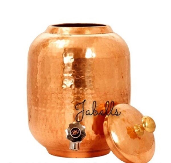 Pure Copper Hammered Design Matka/Pot with Lid & Brass Knob On Top, Drinkware & - Image 11